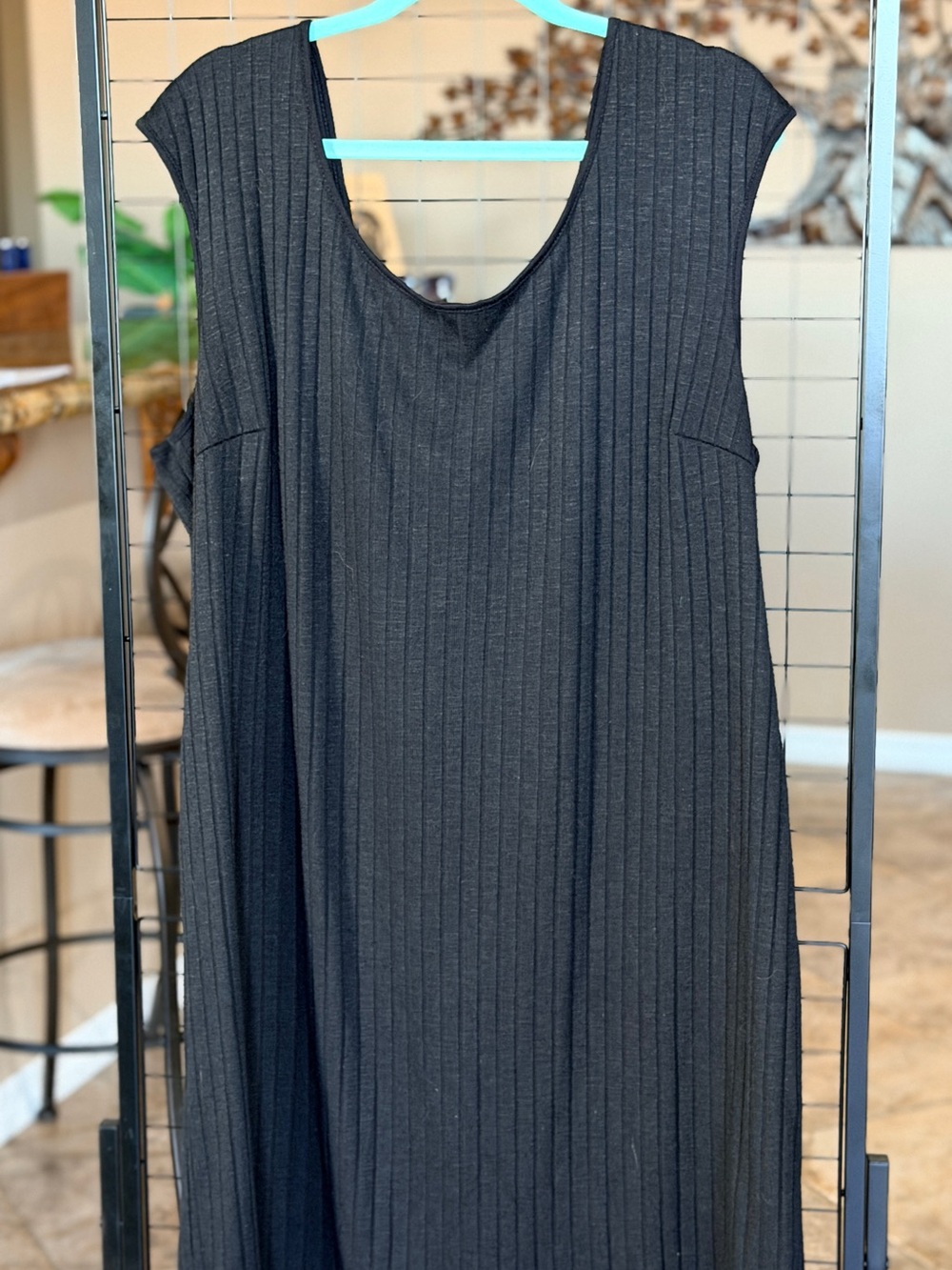 Sleeveless Ribbed A-Line Dress in Black